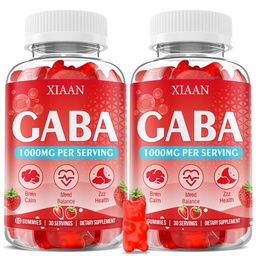 GABA Gummies 1000mg for Kids & Adults, Chewable GABA Supplements with L Theanine 5-HTP Ashwagandha Vitamins B6,B12,D3 for Calm & Zzz, Sugar-Free/Vegan, Strawberry Flavor 120 Count
