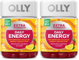 OLLY Extra Strength Daily Energy Gummy,Caffeine Free,1000mcg Vitamin B12,CoQ10,Goji Berry,Adult Chewable Supplement,Berry Yuzu Flavor -,60 Count (Pack of 2)