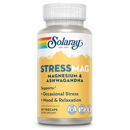 Solaray StressMag – Magnesium Glycinate Plus Ashwagandha for Women and Men - Relaxation, Mood & Occasional Stress Support – Magnesium Supplement with Bisglycinate – 30 Servings, 60 VegCaps