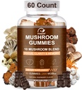 Mushroom Gummies, 10-in-1 Blend, Turkey Tail, Chaga, Reishi, Cordyceps & Lions Mane Organic Mushroom Extracts, Nootropic Brain Booster for Focus, Memory, Clarity- 60 Count