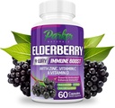 Parker Naturals Capsules de Elderberry biologiques, 4-Way Immune Boost Elderberry, Vitamines C, D & Zinc Support, 1260.1 mg Suppléments de Elderberry pour adultes, 60 Capsules
