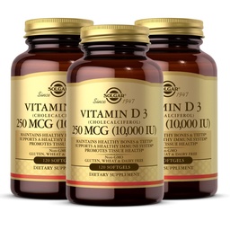 Solgar - Vitamin D3 (Cholecalciferol) 10,000 IU Softgels, 120 Count (3 Pack) - Supports Bone, Muscle and Immune System