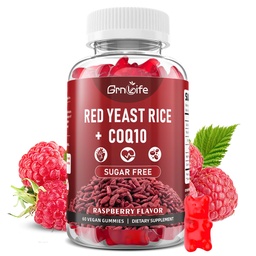 Red Yeast Rice with Coq10 Gummies, Red Yeast Rice Supplement, Sugar Free, Raspberry Flavor, 60 Count