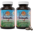 Yerba Prima Bentonite Clay Plus Herbal Detox, 60 Veggie Capsules (Pack of 2) - Use Long Term or as Rapid Detox, Premium Quality Ingredients, Powerful Daily Detoxification, Great Plains Bentonite