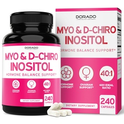 Myo-Inositol & D-Chiro Inositol Supplement For Women (240 Capsules, 2050mg Per Serving Ideal 40:1 Ratio Myo Inositol) Hormone Balance for Women - Third Party Tested, Vegan Safe & USA Made - 240 Count