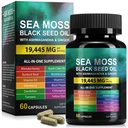 Sea Moss Black Seed Oil Capsules with Ashwagandha Ginger Turmeric Burdock Root Bladderwrack, Daily Wellness Supplement for Energy Balance Digestive Support, 60 Capsules