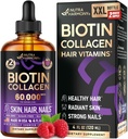 Liquid Biotin & Collagen 60,000 mcg - Vitamins for Hair Growth Support - Extra Strength Drops for Women & Men - Liquid Collagen Supplement - Strong Nails & Healthy Skin - Raspberry Flavor, 4 Fl Oz