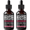 Liquid Biotin and Collagen Peptide Complex with Keratin, Hyaluronic Acid, MCT Oil, Zinc, Vitamins B6, B7, B12, A, C, D3, E - Hair, Skin, and Stronger Nails Supplement - 2 Pack