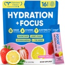 Venture Pal 2-in-1 Hydration Packets + Focus Support Electrolytes Powder, 7 Electrolytes + Vitamins, Magnesium, Lion's Mane & L-Theanine | Sugar Free Liquid Daily IV Drink Mix, Vegan, Keto, 16 Sticks