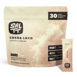 SALTT Electrolytes en poudre Mélange de boissons aromatisées - cacao Loco - 30 emballages d'hydratation - magnésium, potassium, sodium, minéraux traces - Zéro sucre et sans gluten - Essentiels de voyage