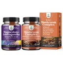 Bundle of Pure Calm Relaxing Magnesium Glycinate Supplement with Ashwagandha for Stress Support and Advanced Mushroom Complex Capsules - 10X Lions Mane Supplement - Nootropic for Mental Clarity