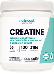 Nutricost Creatine Monohydrate Powder for Women, Micronized, Unflavored, 100 Servings - Vegetarian, Non-GMO, Gluten Free