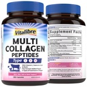 Vitalibre Multi Collagen Peptides, Hydrolyzed, Type I, II, III, Vitamin C, Biotin, Hyaluronic Acid, Turmeric & Black Pepper, Skin, Hair, Nail & Mobility Support, Non-GMO, 180 Caps