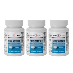 GeriCare Docusate Sodium Stool Softeners, Best Stool Softener for Daily use for Women, Men, and Elderly - Ideal for Constipation Relief 100mg Crushable Tablets. (100 Count) Made in the USA (Pack of 3)