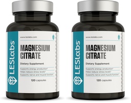 LES Labs Magnesium Citrate – Stress Relief, Restful Sleep, Heart Health, Metabolism, Nerve & Muscle Function – Non-GMO Supplement – 120 Capsules (Pack of 2)