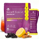 Secret Forest ImmuniGlow, 1000mg Vitamin C, 1000mg Black Elderberry, Probiotics, Colostrum, Turmeric & Zinc – Antioxidant & Recovery Formula, Daily Immunity & Gut Support Drink Mix (15 Packets)