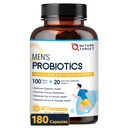 NATURE TARGET Probiotics for Men, 100 Billion CFUs Probiotics for Digestive Health with Enzymes & Prebiotics, 180 Veg Capsules, Mens Probiotic for Gut & Bloating, with Saw Palmetto for Prostate Health