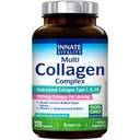 Innate Vitality Multi Collagen Peptides, Type I, II, III, Vitamin C, Biotin, Hyaluronic Acid & Turmeric, 2025mg Hydrolyzed Collagen for Women & Men, Skin, Hair & Nail Support, 120 Capsules