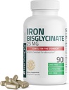 Bronson bisglycinate de fer 25 mg doux sur l'estomac, soutient l'énergie et la production saine de globules rouges - formule non constipante - non OGM, 90 capsules végétariennes