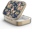 Pill Case Pill Box with Mirror Retro 2 Compartiment Petite Pill Case for Purse or Pocket Bronze Rectangulaire Pill Box or Vitamines, Huile de poisson, Suppléments, Pill Containe Travel Gifts(Retro Rose Floral)