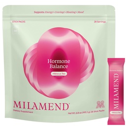 milamend Hormone Balance for Women 40:1 Myo-Inositol D-Chiro Inositol Supplement + CoQ10, ALA, & Amino Acids – Unsweetened Hibiscus Tea Powder – 28 Count Sticks