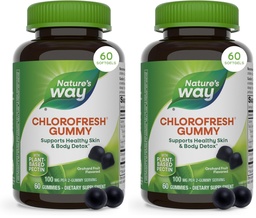 Nature's Way Chlorofresh Chlorophyll Gummies, Supports Healthy Skin and Body Detox*, Internal Deodorant*, Orchard Fruit Flavored, 60 Gummies, (Pack of 2)