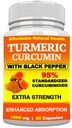 Turmeric Curcumin Capsules, 1000 mg, 60 Capsules, Non-GMO, Gluten Free, with Black Pepper, Enhanced Absorption, 95% Curcuminoids