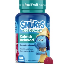 Smurfs Kids Calm Gummies | Calming Gummies for Kids with Lemon Balm & L Theanine | Made with Real Fruit | Doctor Developed | Gelatin Free Non-GMO No Artificial Flavors or Colors | 20 Servings