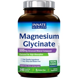 Innate Vitality Magnesium Glycinate 500mg | 70mg Elemental Magnesium Supplement - High Absorption, Non Buffered, Non-GMO & No Gluten - Vegan - Nerve Health - 240 Capsules (Pack of 1)