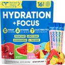 Venture Pal 2-in-1 Hydration Packets + Focus Support Electrolytes Powder, 7 Electrolytes + Vitamins, Magnesium, Lion's Mane & L-Theanine | Sugar Free Liquid Daily IV Drink Mix, Vegan, Keto, 16 Sticks