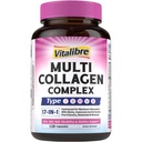 Vitalibre Collagen Peptides Capsules for Women & Men, Type I, II, III, V, X, Biotin, Hyaluronic Acid & Keratin, Vitamin C, Niacinamide, Turmeric & Ginger, Skin, Hair, Nail, Flexibility, 120 Count