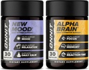ONNIT Premium Alpha Brain Bundle - Supplément Cerveau Nootropique (30 comte) pour Focus, Concentration et Mémoire + Nouveau supplément d'humeur pour le soulagement du stress, le sommeil et l'humeur (30 comte)