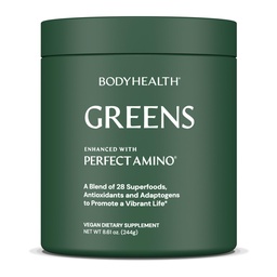 BodyHealth Greens Enhanced with PerfectAmino - Daily Superfood Green Apple Smoothie Powder with Vegetables, Fruit, Antioxidants, Prebiotics, Probiotics, Fiber, and Protein - 40 Servings