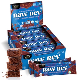 Raw Rev Vegan Protein Bars- Double Chocolate Brownie Batter, 12 bars, Non-GMO, Plastic-Neutral, Nothing Artificial, Glo Formula, Gluten-Free, Keto-Friendly, Paleo, Kosher, No Sugar Alcohols, No Stevia.
