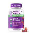 SmartyPants Organic Toddler Multivitamin Gummies: Omega 3 (ALA), Vitamin D3, C, Vitamin B12, B6, A, K & Zinc for Immune Support, Biotin, Vegetarian, Two Fruit Flavors, 60 Count (30 Day Supply)