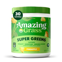 Amazing Grass Super Greens Powder, Organic, Greens Superfood Powder, Smoothie Supplements, Supports Digestion, Probiotics, Spirulina, Beet Root, Pineapple, 30 Servings, 8.5 Ounce (Packaging May Vary)