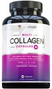Multi Collagen Peptides Capsules for Women - Hydrolyzed Collagen for Women Pills with Types I II III V & X plus Vitamin C & Hyaluronic Acid for Beautiful Hair Skin and Nails - 60 Servings