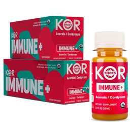 Kor Shot Acerola Ginger and Cordyceps Shot - 24 Pack x 1.7 Fl Oz - Immune Plus - Immune System Booster - 533% DV of Vitamin C - USDA Certified Organic - Dietary Supplement