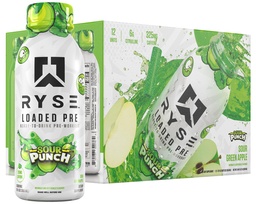 RYSE Loaded Pre Workout Drink - Sour Punch Green Apple - Sugar-Free, Ready to Drink Energy Supplement with 325mg Caffeine, Citrulline & Beta Alanine for Focus & Pump - 12 fl oz Bottles (Pack of 12)