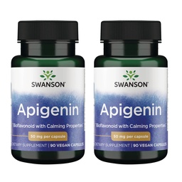 Swanson Apigenin Bioflavonoid Supplement for Adults Seeking Natural Sleep, Relaxation, and Stress Relief Support - 50 mg (90 Vegan Capsules, 2 Pack)
