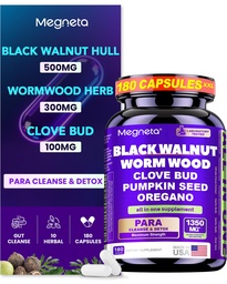 Wormwood Black Walnut Clove Cleanse for Humans, Intestinal Cleanse & Gut Detox with Pumpkin Seed & Oregano, Vegan Digestive Support for Adults, 180 Capsules