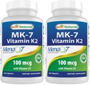 Best Naturals Vitamin K2 (MK7) with D3 Supplement Bone and Heart Health (5000 IU Vitamin D3 & 100 mcg Vitamin K2 MK7), 180 Tablets (Pack of 2)