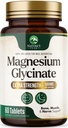 Magnesium Glycinate 500mg Per Serving - Chelated Magnesium Supplement for High Absorption Supplement - Muscle, Bone & Heart Health Support - Easy on Stomach Non-GMO Vegan, USA Bottled - 60 Tablets
