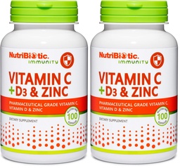 NutriBiotic – Vitamin C + Vitamin D3 & Zinc, 100 Capsules | Potent, Comprehensive Immune Support | Essential & Antioxidant Daily Supplement | Gluten & GMO Free (Pack of 2)