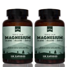 Natural Rhythm Triple Calm Magnesium 150 mg - 2 Pack – Magnesium Supplement with Magnesium Glycinate, Malate, and Taurate. Calming Blend for Promoting Rest and Relaxation - 120 Count Bottles