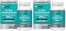 Qunol Magnesium Glycinate Complex,Gentle on Stomach,250mg Pill Dose,Superior-Absorption Magnesium,Nerve,Bone and Muscle Health Supplement,90 Count (Pack of 2)
