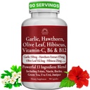 Blood Pressure Support Supplement for Heart Health, Cardiovascular and Circulation Support, 90 Servings, 13 Vitamins Herbs & Extracts - Garlic Hawthorn Olive Leaf Hibiscus, Made in USA