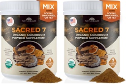 Naturealm Sacred 7 Organic Mushroom Powder Supplement - Pack of 2 - Mushroom Blend with Lion's Mane, Reishi, Chaga, Cordyceps, Turkey Tail, Maitake & Shiitake - 8oz per Pack