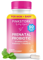 Pink Stork Prenatal Probiotic for Women | 50 Billion CFU | Vitamin B6, Prebiotics | Pregnancy Probiotics for Morning Sickness | Digestive, Immune, & Gut Health | Vegan, Gluten-Free | 30 Capsules, Mint