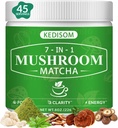 Mushroom Matcha, Adaptogenic Mushroom Blend with 7 Superfood Mushrooms and Ceremonial-Grade Matcha for Energy, Focus, Digestion, Immunity with Turkey Tail, Shiitake, Lion's Mane, 45 servings